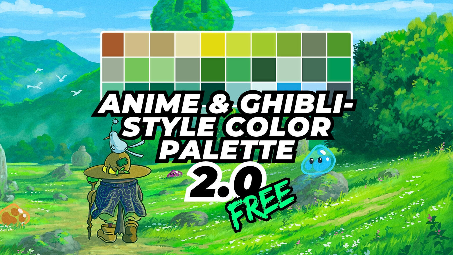 Ghibli and anime color palete for photoshop, procreate and the most popular drawing apps.